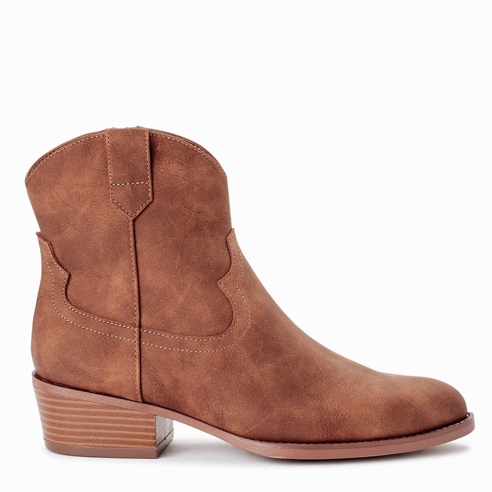 TIME AND TRU Sz 10 BROWN FAUX LEATHER WESTERN BOOTS MEMORY FOAM